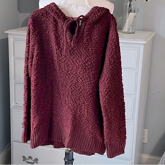Chunky Oversized Popcorn Sweater Wine Hoodie - Picture 3 of 13